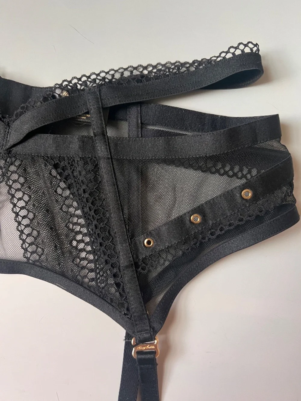 Honey Birdette Black Lace Strappy Garter Belt Suspender Size L - Picture 2 of 12